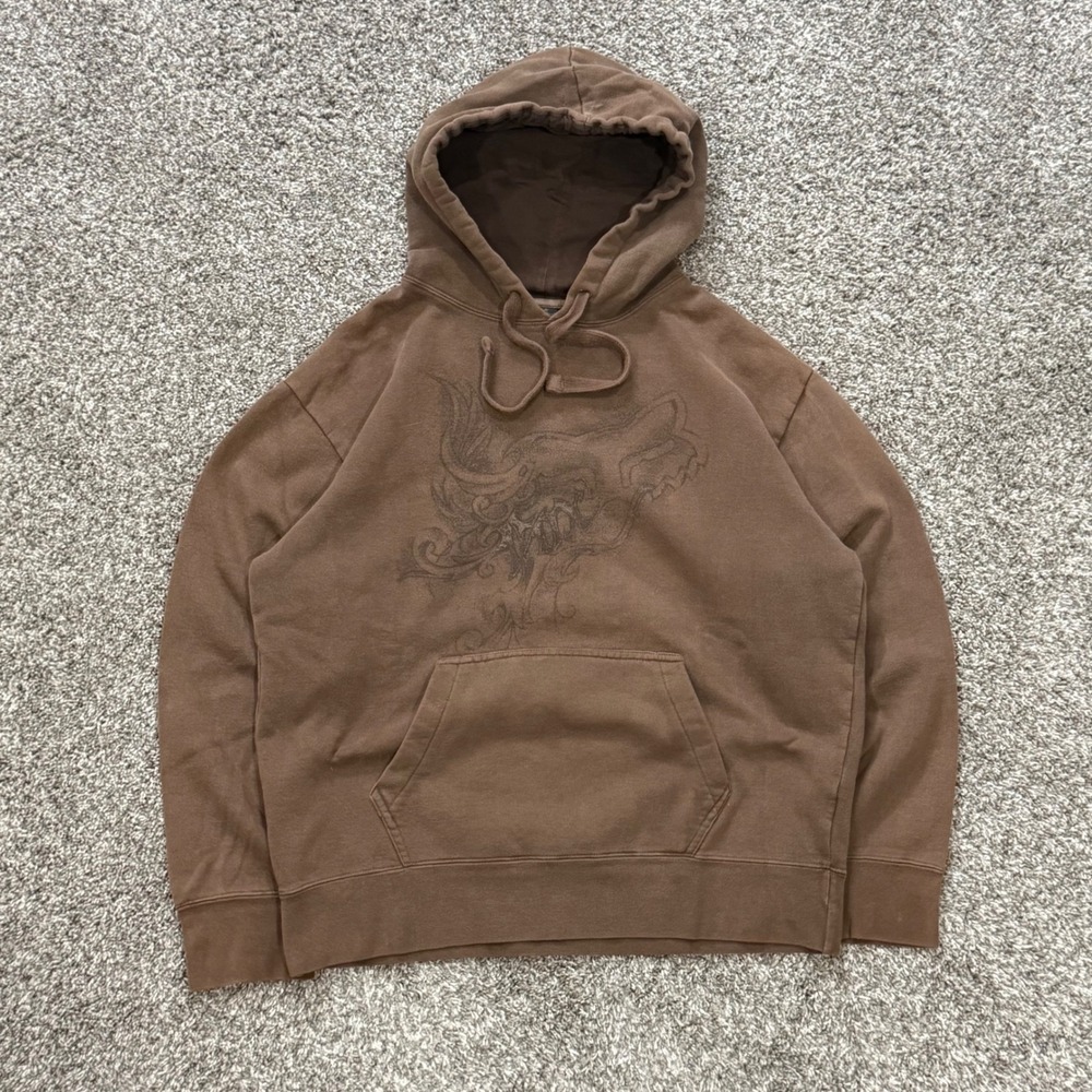 Vtg Y2K Fox Racing Sasquatch Hoodie Brown Sweatshirt Mens Large Tribal Skater
